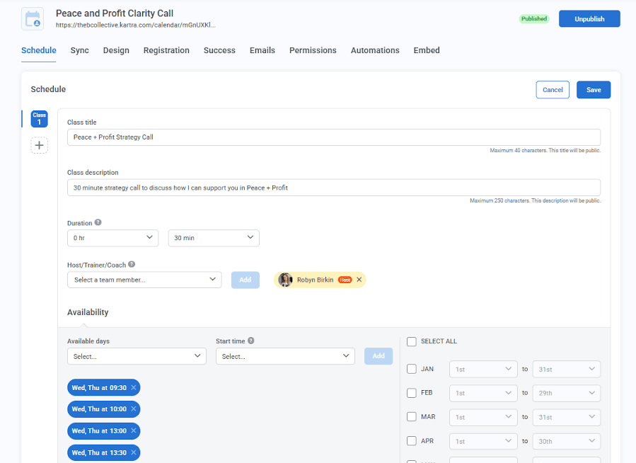 Kartra calendar and scheduling feature